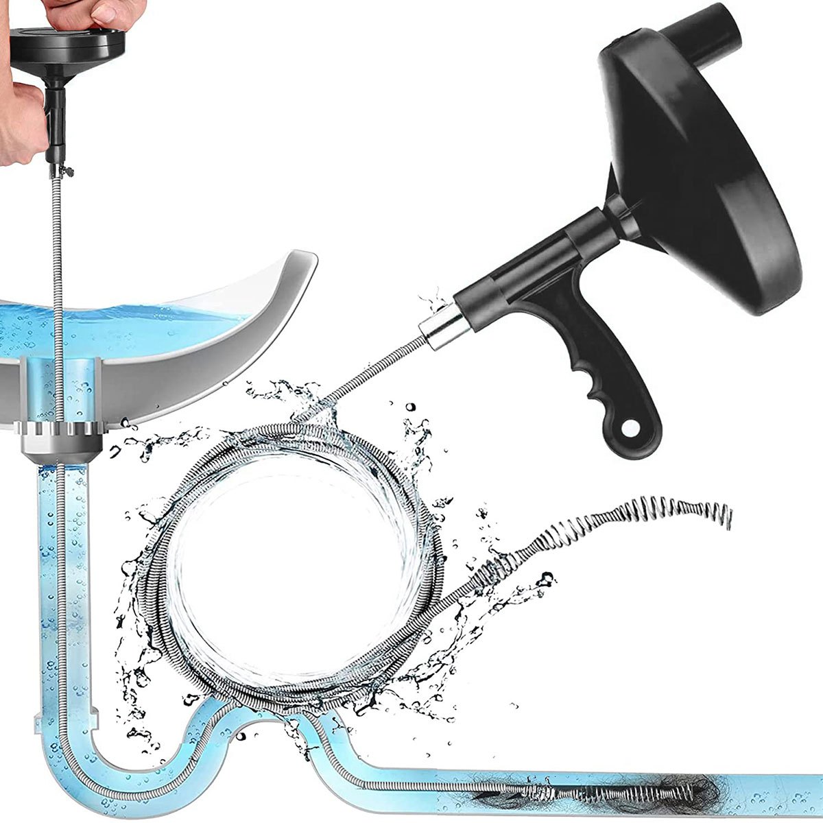 Kmt Plumbing Snake Drain Auger With Crank, Flexible Sink Pipe