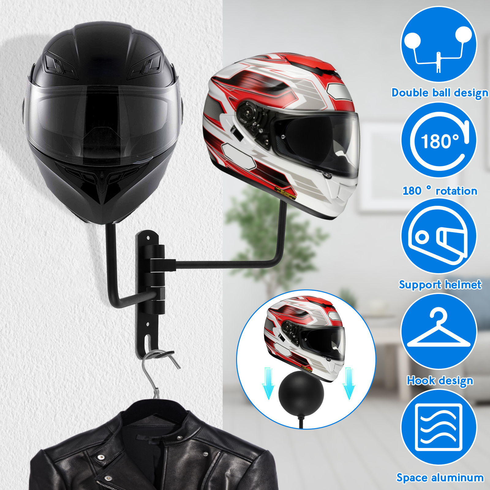Accesorios de motocicleta, soporte para casco, colgador de casco, gancho  montado en la pared para abrigos, sombreros, gorras - actualizado