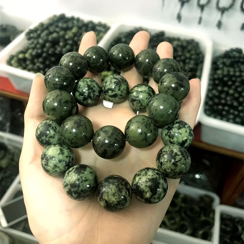 1pc Natural Jade Olive Green Meteorite Graphite Green Jade Bracelet Green Jade Bracelet Natural Stone Men's Bracelet,Temu