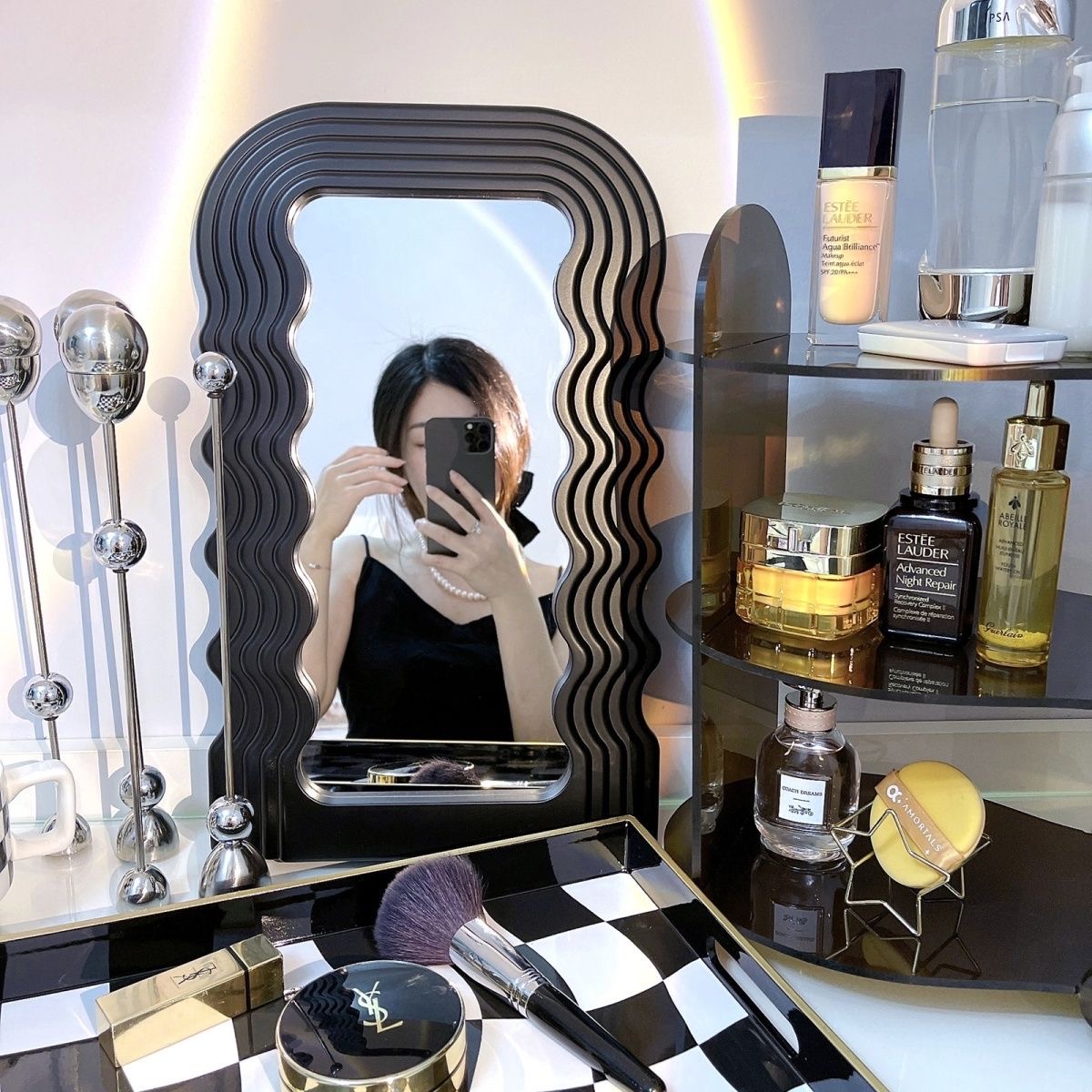 Wave Pattern Irregular Makeup Mirror Wall Mounted Or Tabletop Vanity Mirror