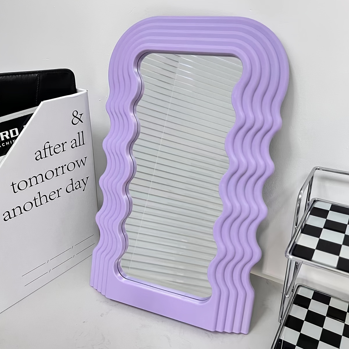 Wave Pattern Irregular Makeup Mirror Wall Mounted Or Tabletop Vanity Mirror