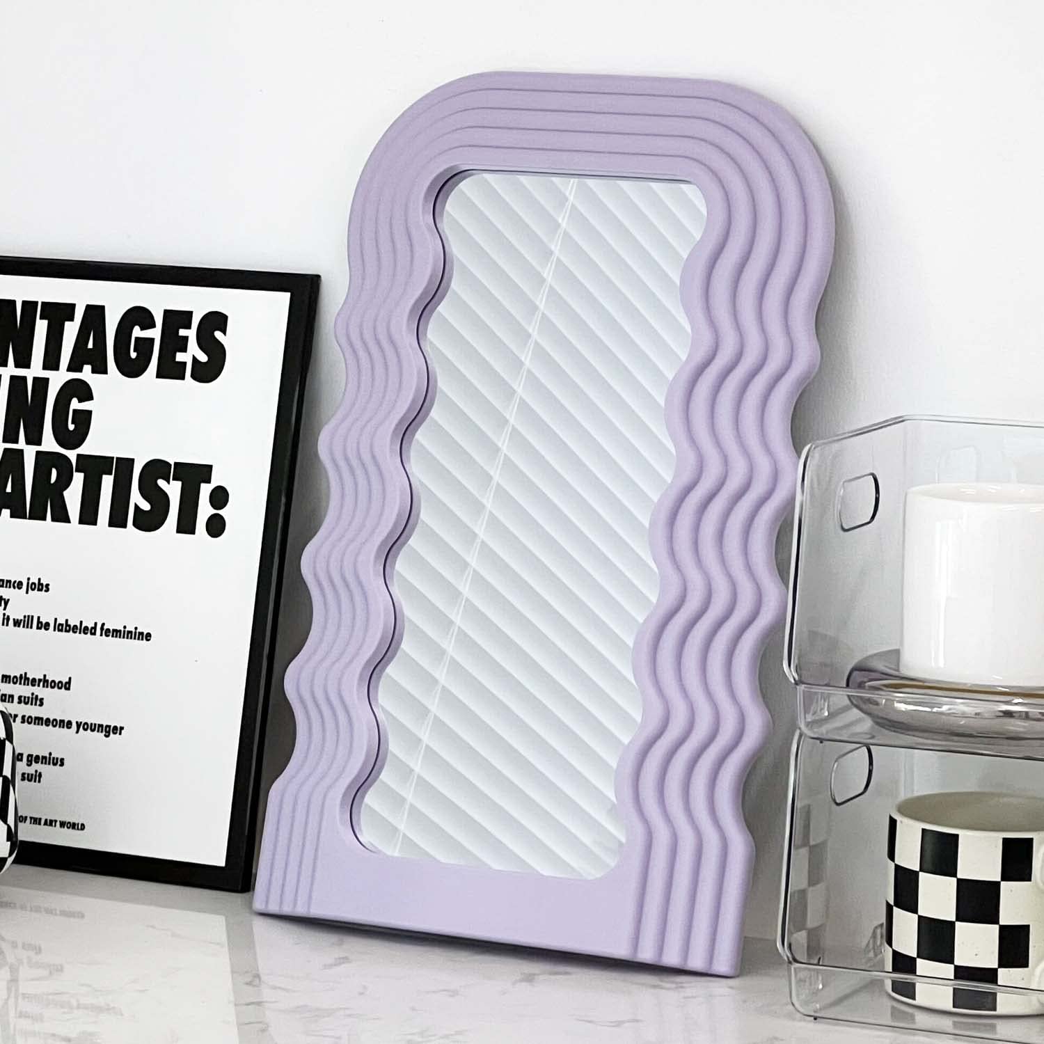 Wave Pattern Irregular Makeup Mirror Wall Mounted Or Tabletop Vanity Mirror