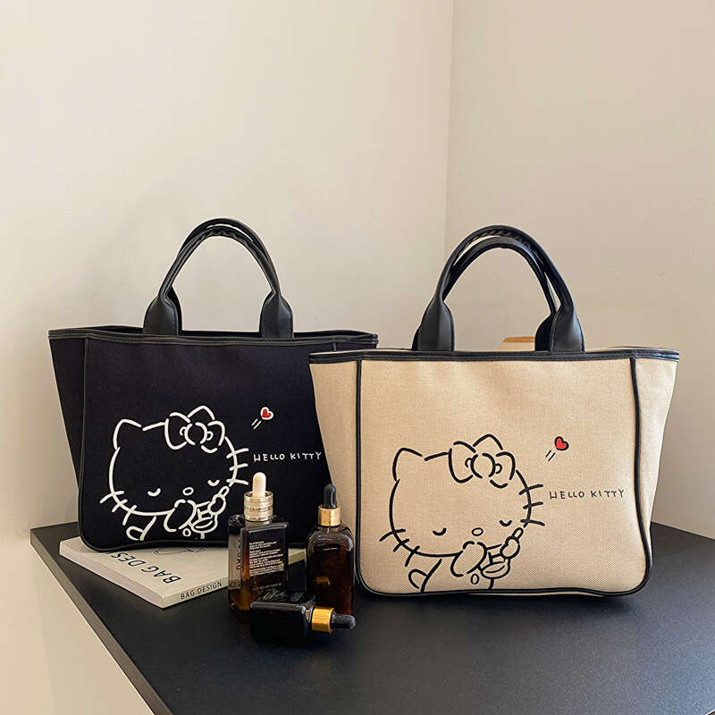 Sanrio hello kitty shoulder bag new canvas large capacity tote bag cartoon  cute handbag girl storage bag shopping