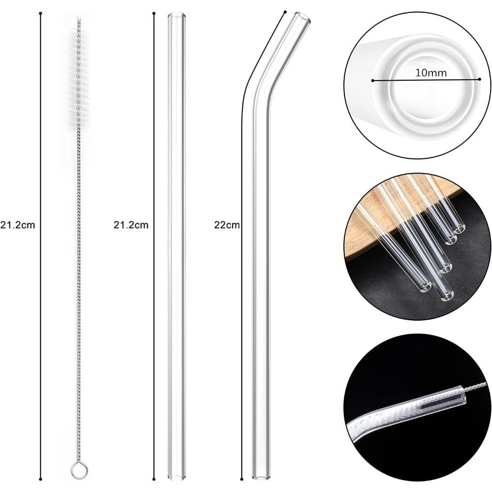 6Pcs/Set Bent Glass Straws For Smoothies Juice Tea Curved Straw