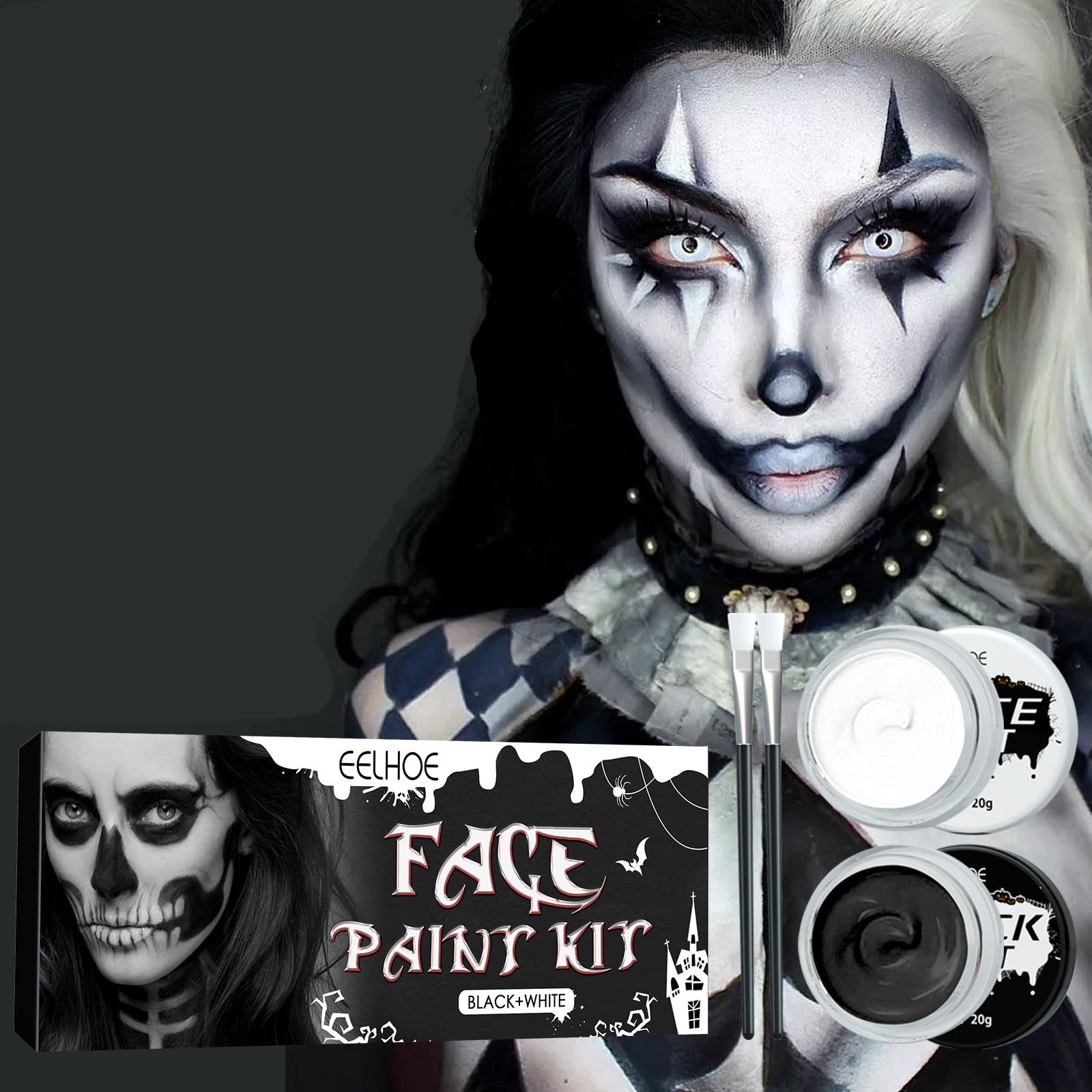 scary black and white face paint