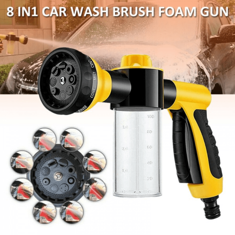 8 in1 Car Wash Brush Foam Gun Garden Hose Nozzle Foam Cannon Bottle Soap  Sprayer