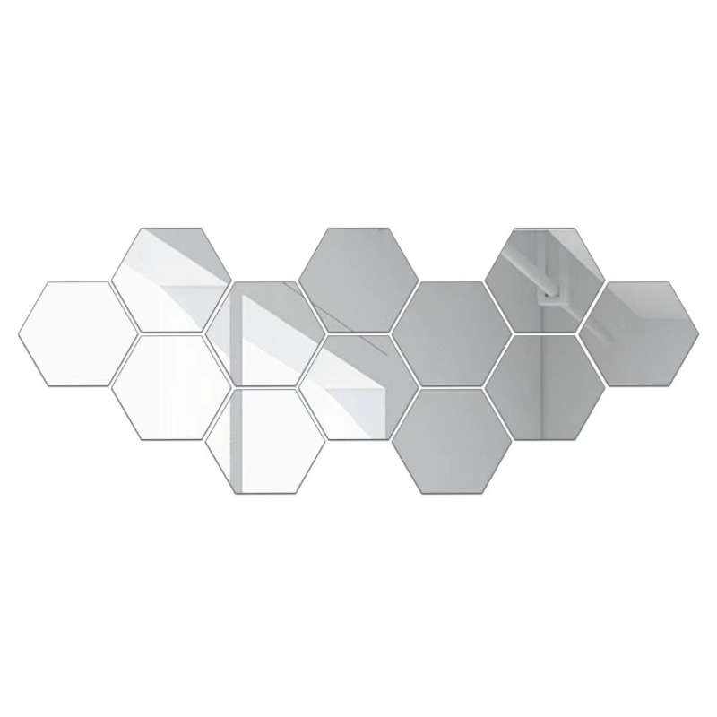 12pcs Hexagon Mirror Sticker Self Adhesive Wall Decals Golden
