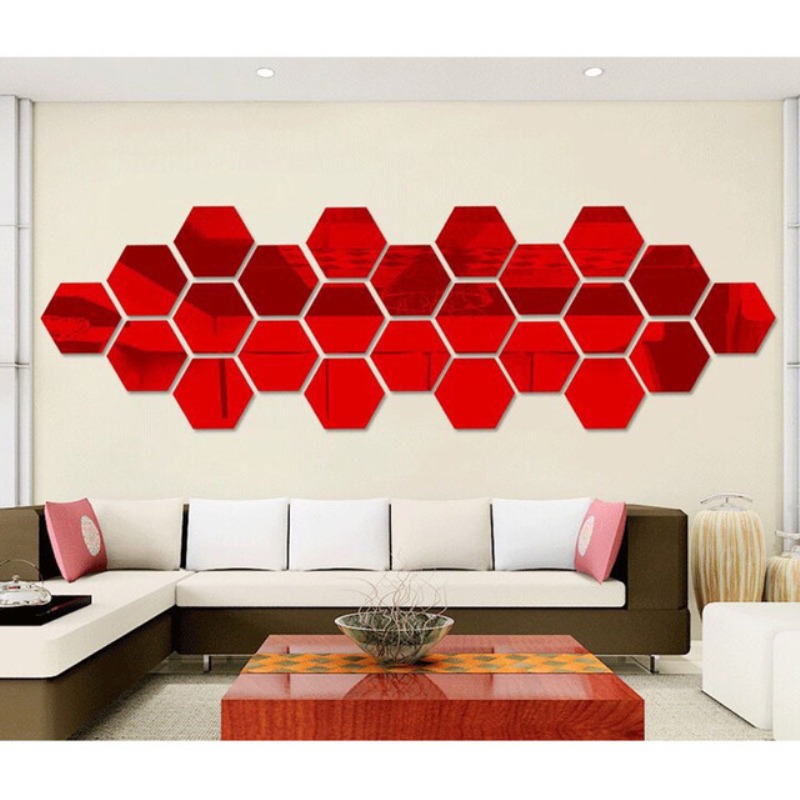 12pcs Hexagon Mirror Sticker Self Adhesive Wall Decals Golden