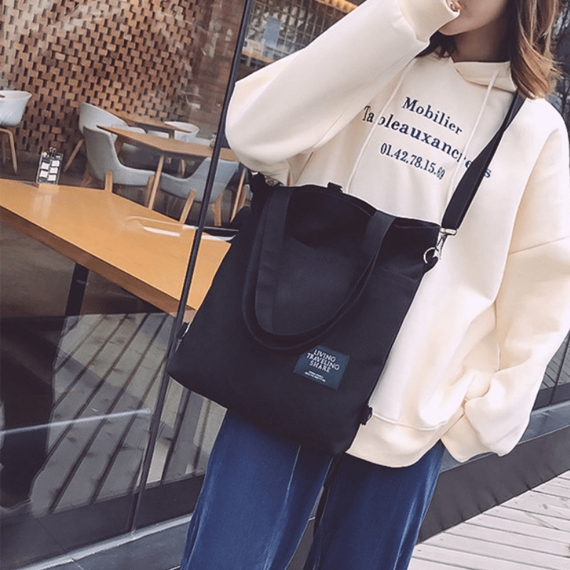 Tote Bag With Zipperjapanese Multi Pocket Crossbody Canvas 