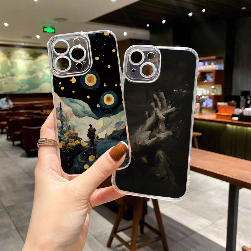 

2pcs Famous Oil Painting Pattern Shockproof Phone Case For Iphone 11 14 13 12 Pro Max Xr Xs 7 8 Plus, Luxury Matte Silicone Original Shockproof Camera Lens Protector Soft Cover