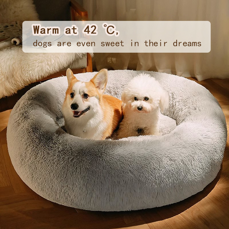 plush pet bed donut dog bed round cat cushion bed warm pet bed for indoor dogs cats soft comfortable dog cushion bed 5