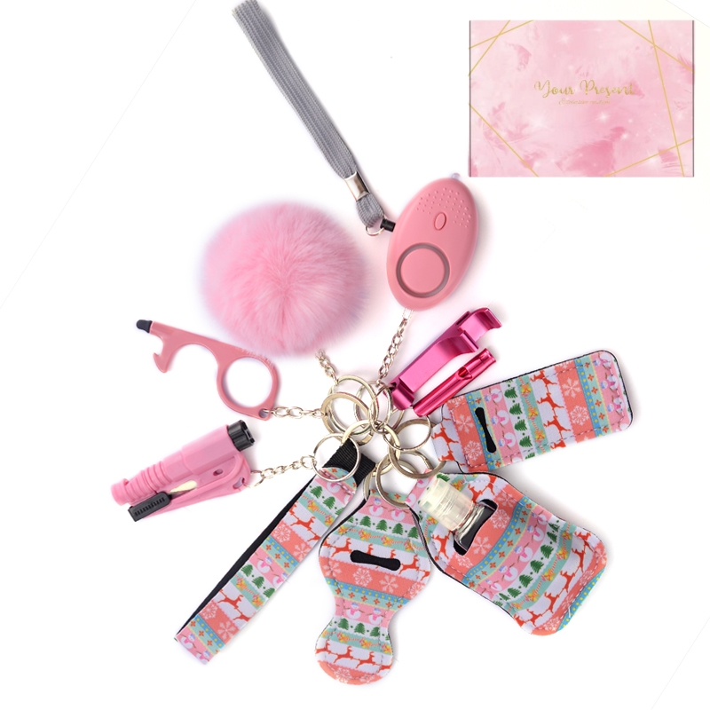 Self Defense Keychain Set With Safe Sound Personal Alarm, Hand sanitizer  holders Safety Keychain Set for Women, Girls - Portable Self Protection Key  Chain Defense Pink 