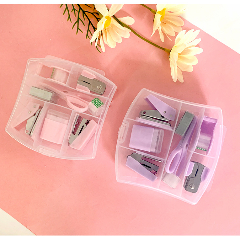 1 Box Mini Office Supplies Set 7 Small Mini School Supplies Travel  Stationery Mini Staples Tape Dispenser Scissors Paper Clip Pencil Sharpener  Stapler