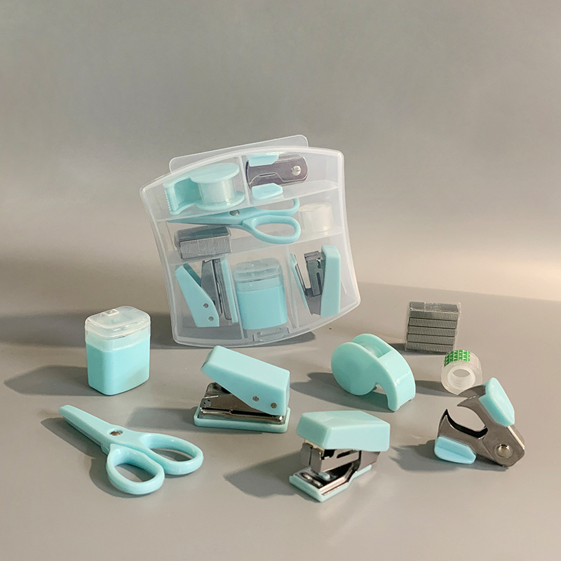 1 Box Mini Office Supplies Set 7 Small Mini School Supplies Travel  Stationery Mini Staples Tape Dispenser Scissors Paper Clip Pencil Sharpener  Stapler