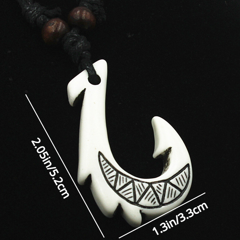 1pc Tribal Style Resin Necklace, Maori Fish Hook Imitation Bone Pendant for Men and Women,Hawaiian Jewelry,Temu