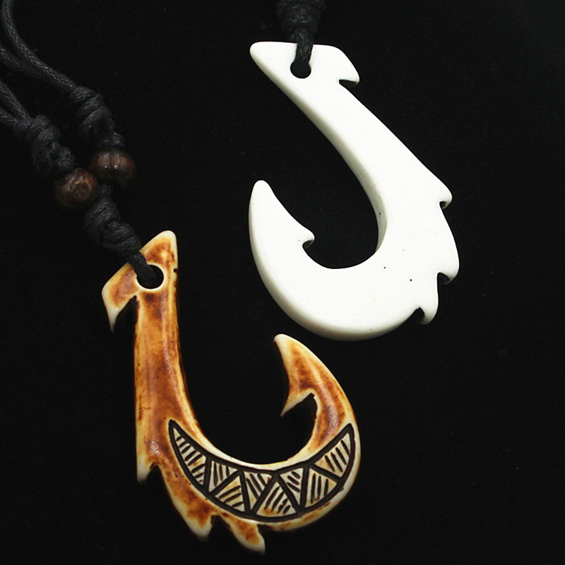Maori Bone Imitation Necklace Fish Hook Pendant Necklace Men - Temu Oman