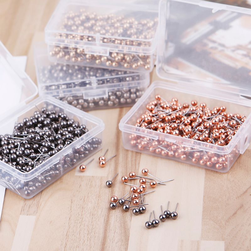 400 PCS Gold Silver Color Map Tacks Push Pins, with Round Plastic Head and  Steel Point Thumb Tacks Pin Office School