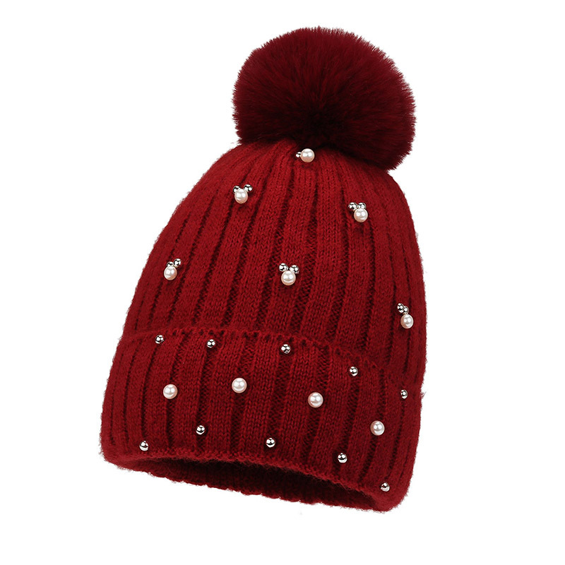 Gorro de invierno de forro polar rojo brillante para mujer