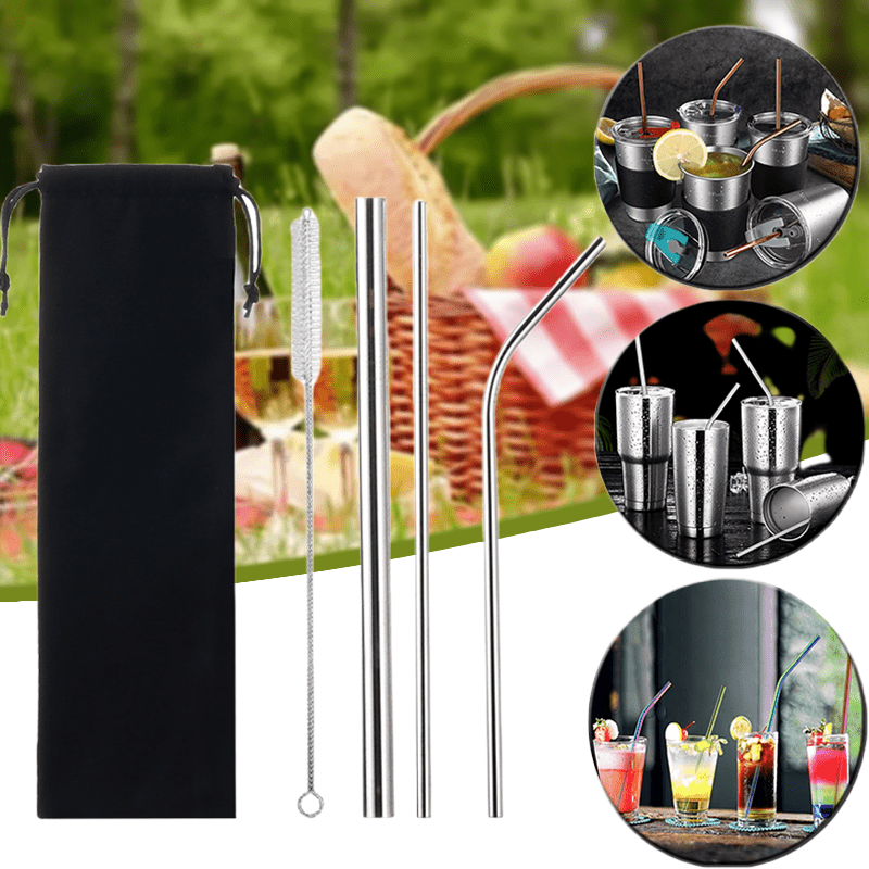 5pcs Portable Reusable Straws 304 Stainless Steel Straw Metal