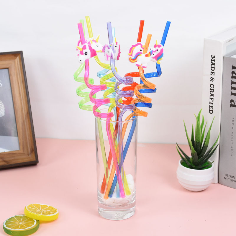 8pcs Unicorn Mermaid Dinosaur Straws Cartoon Plastic Juice