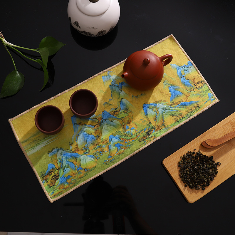 Waterproof Tea Mat Cotton Linen Zen Fabric Chinese Style Japanese