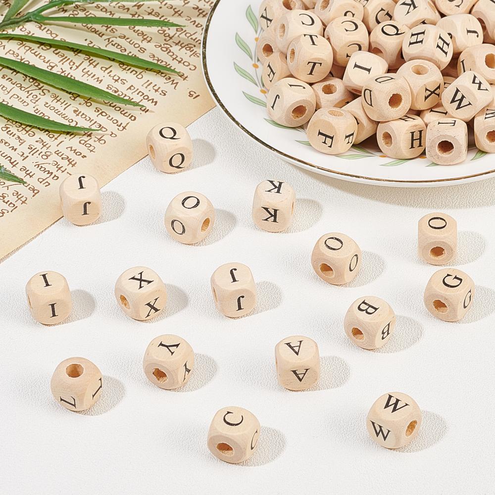 Alphabet Wooden Beads Square Dyed Wood Beads With 26 Letters - Temu