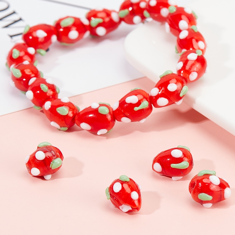 Red Strawberry Glass Bead, (3) Beads for Jewelry Making, Home decor Dew  Lampwork