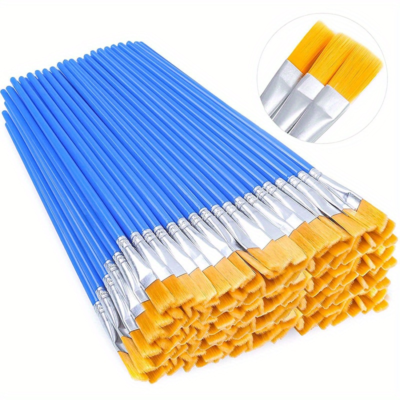 50Pcs Flat Paint Brushes with Nylon Hair Small Brush Bulk for