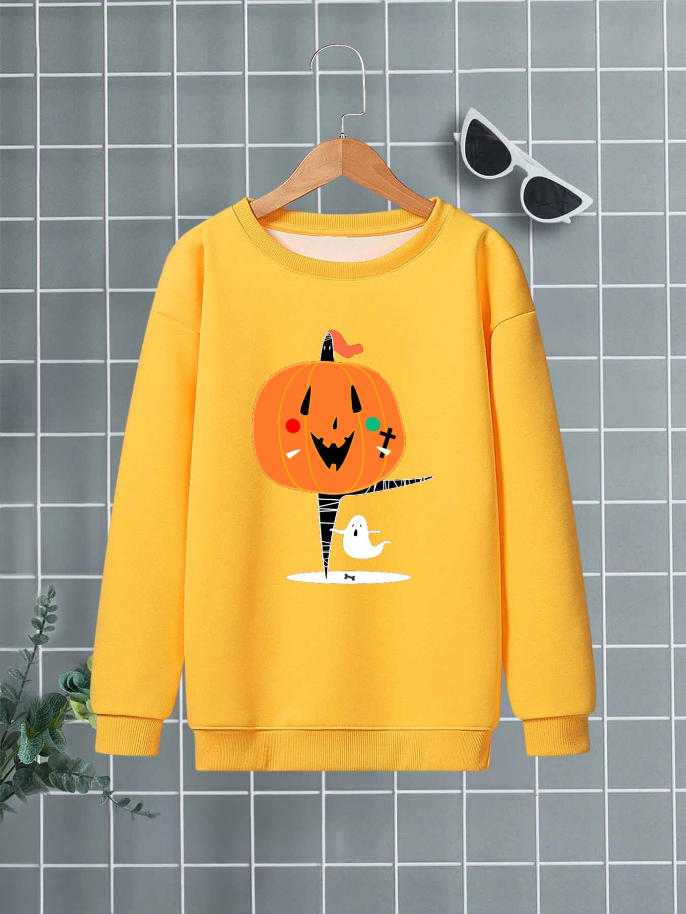 Pumpkin Season Print Sweatshirt Casual Long Sleeve Crew Neck - New