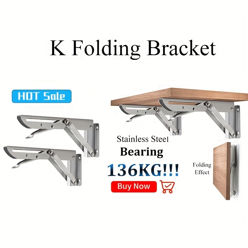 

2pcs Brushed Stainless Steel 8-18 Inch Folding Angle Bracket, Triangle Shelf, Heavy Support Adjustable Wall Mounted Bench Table, Furniture Hardware