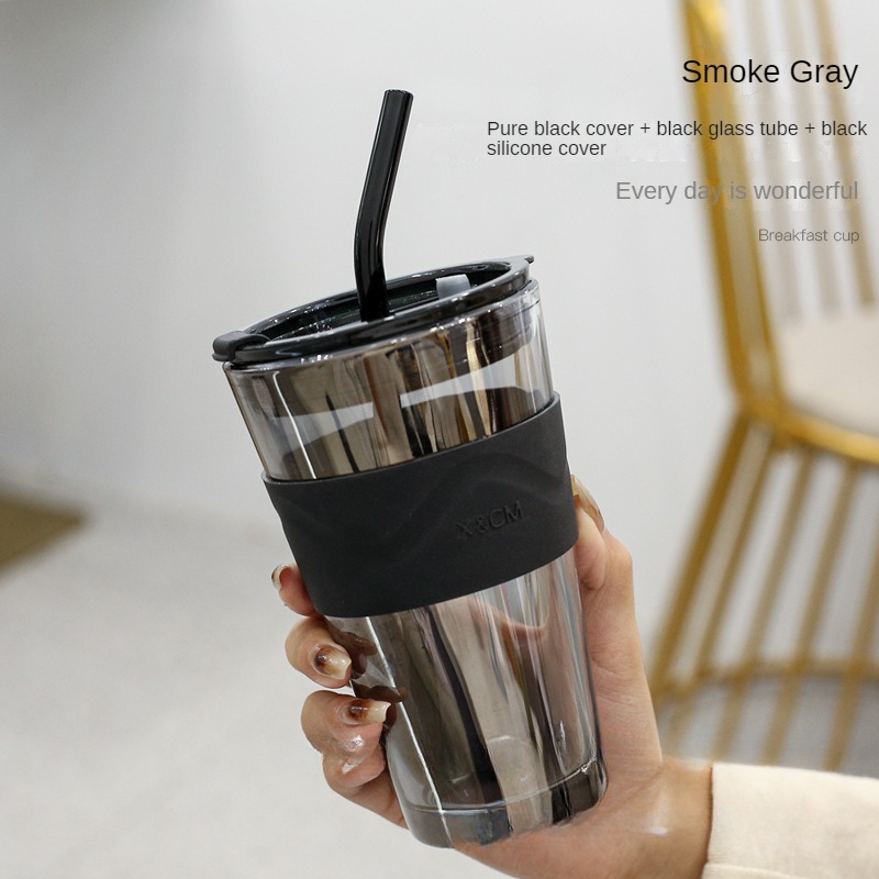 450ml Large-capacity Breakfast Milk Cup with Straw Lid Coffee Mug Juice Tea  Cup Water Cups