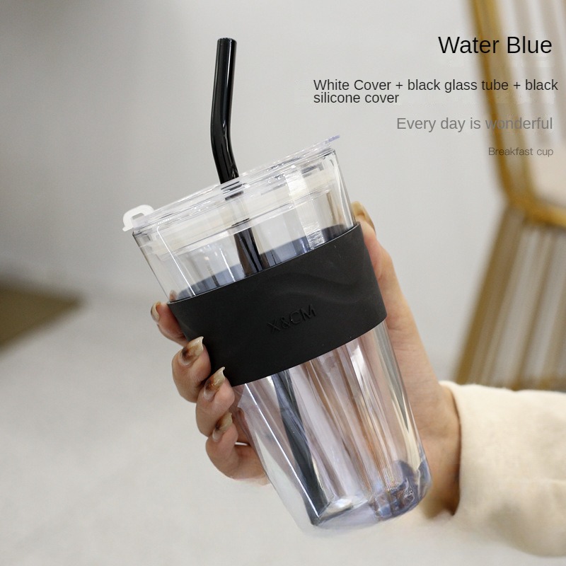 450ml Large-capacity Breakfast Milk Cup with Straw Lid Coffee Mug Juice Tea  Cup Water Cups