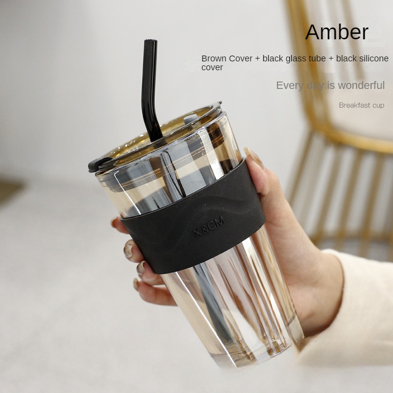 450ml Large-capacity Breakfast Milk Cup with Straw Lid Coffee Mug Juice Tea  Cup Water Cups