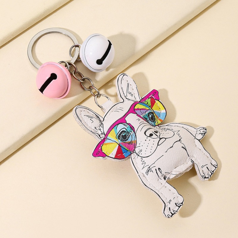 New Tag Cartoon Bulldog Keychain Dog Leather Hand Strap Pendant