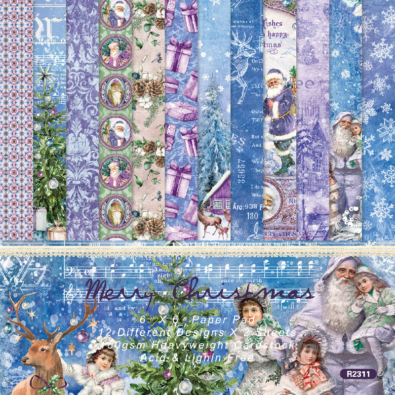 24 Sheets Patterned Papers For Crafts Winter Christmas Theme