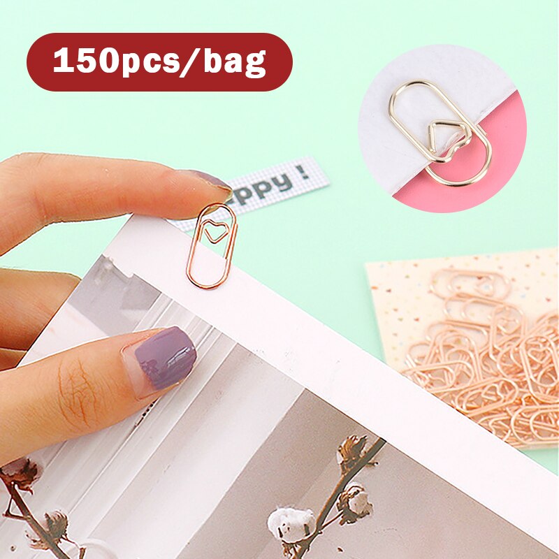 150pcs/bolsa Mini Love Clips de papel Clips de papel de metal Clips de  papel creativos Clips de papel de colores Clips de papel en forma de oro