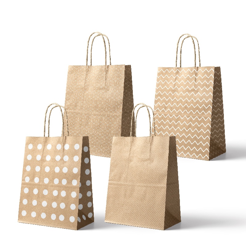 Handled Brown Printed Kraft Paper Carry Bags, For Shopping, Bag