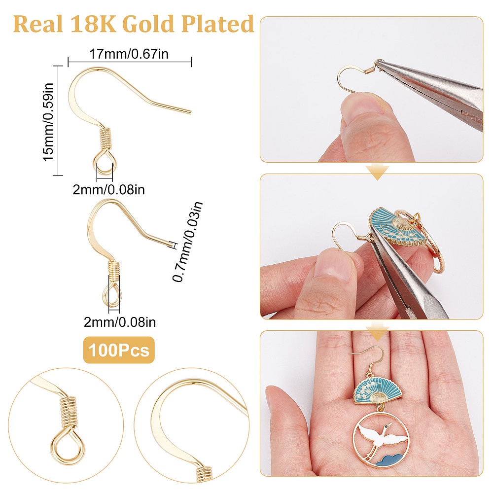 1 Box 100pcs Plated Earring Hooks Fish Hook Earrings Ear Wires Fishhook  Earring Findings For Jewelry Making Adult DIY Dangle Earrings Craft Accessor