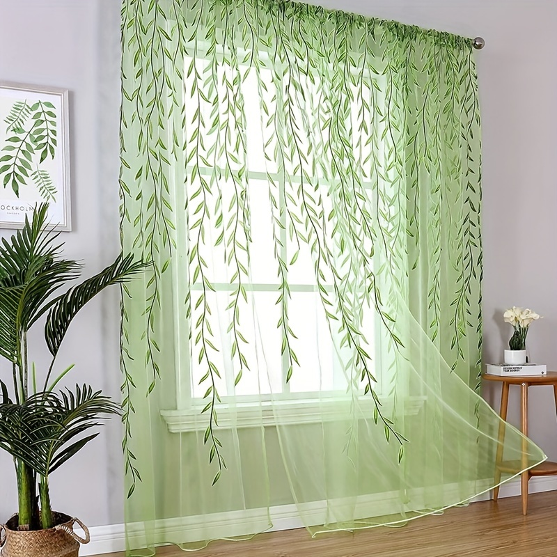 

1pc Green Willow Leaf Mesh Curtain Perfect For Parties And Background Decoration, Home Decor, Scene Decor, Theme Party Decor