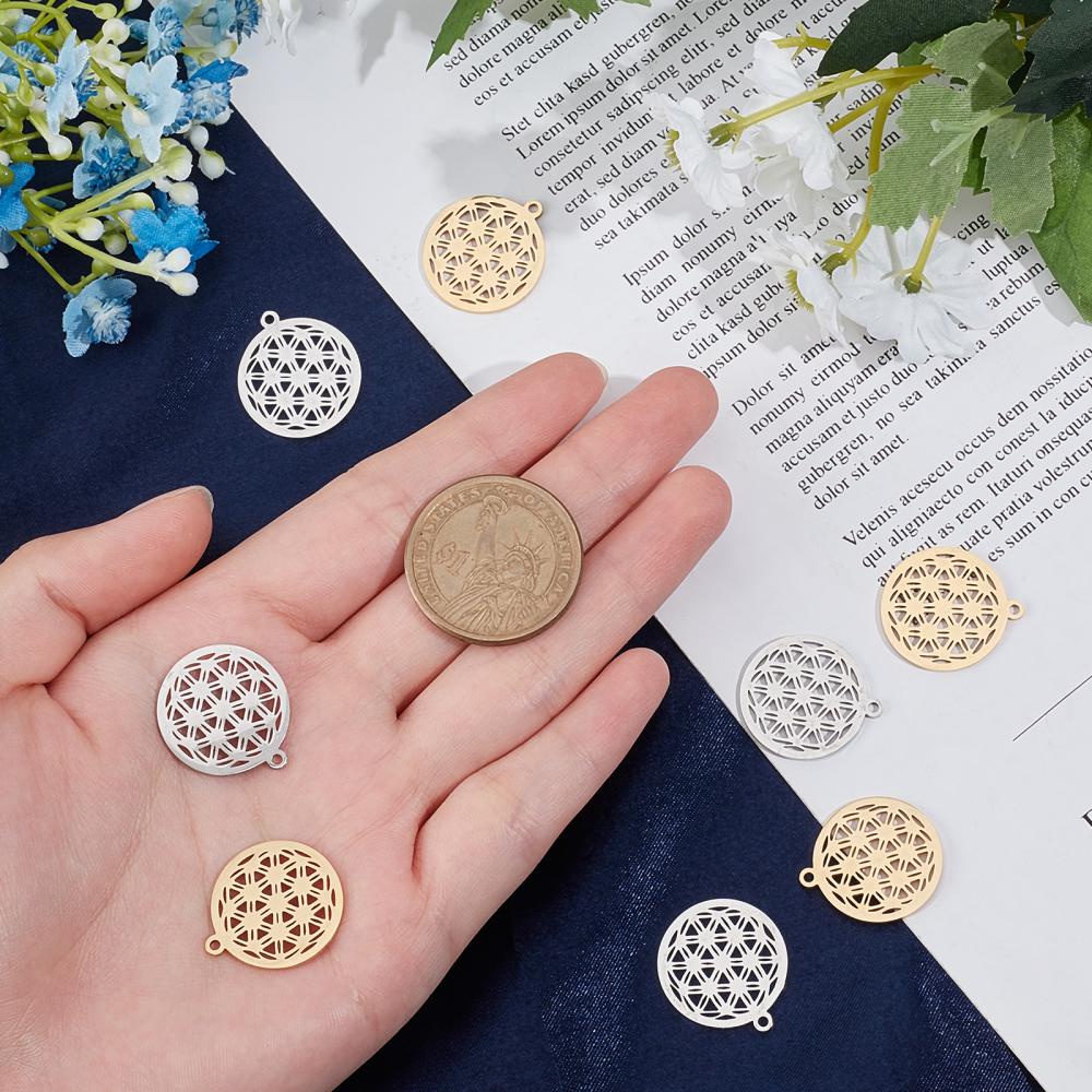 1pc Mandala Flower Charms Filigree Round Metal Pendant Jewelry Making  Accessorie