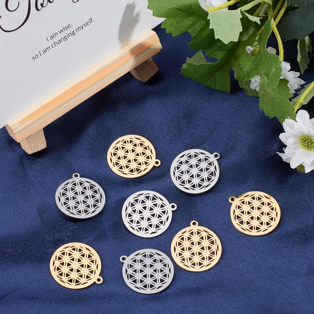 1pc Mandala Flower Charms Filigree Round Metal Pendant Jewelry Making  Accessorie