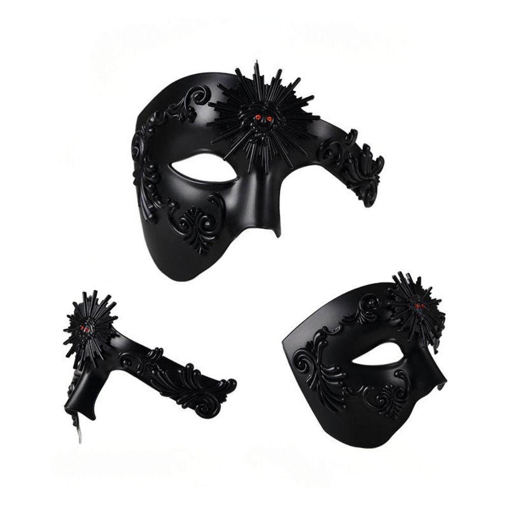 Máscara veneciana de tres caras, negro y plateado