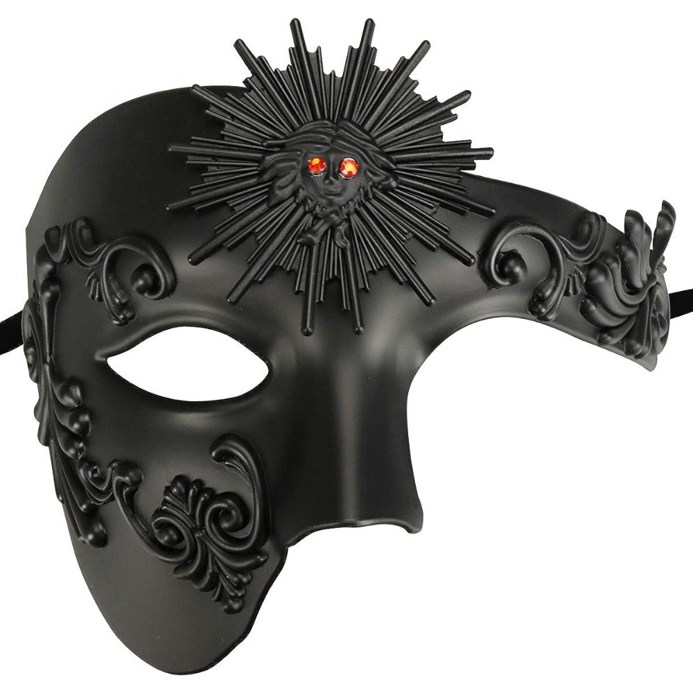 Máscara veneciana de tres caras, negro y plateado