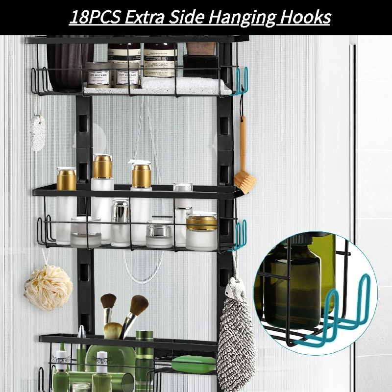 Shower Caddy Hanging Shelf with Hooks Suction Cups Stainless Steel Hanging  Door Shower Rack Rustproof Hanging