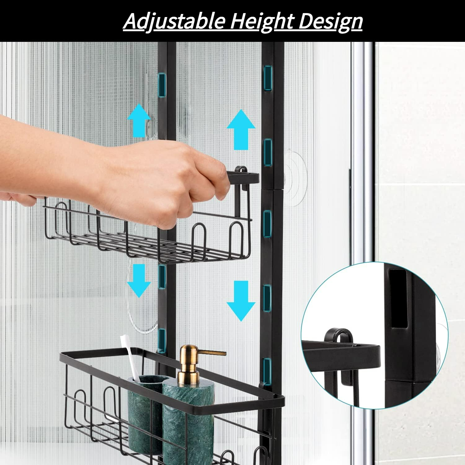 Over the Door Shower Caddy, 5-Tier Adjustable Hanging Shower Organizer  Rustproof Metal, Black 