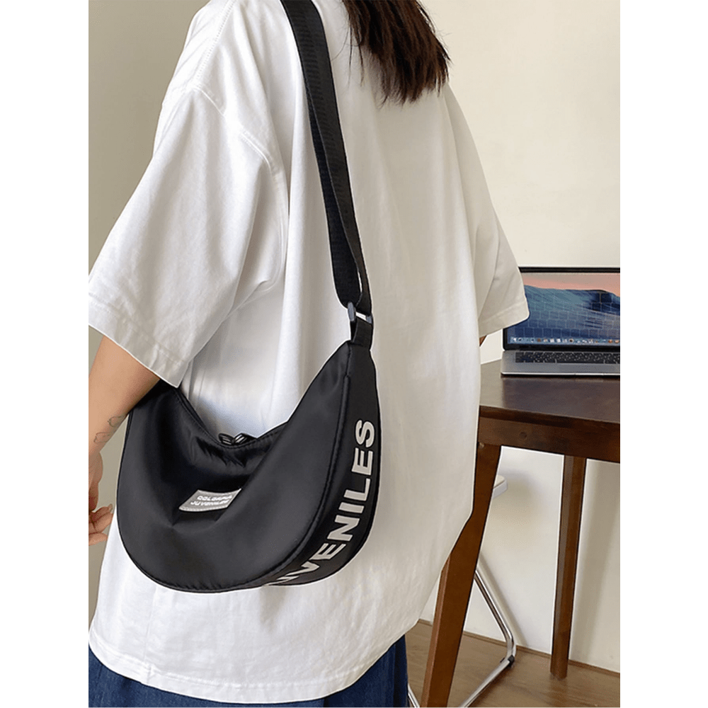 Letter Printed Sling Bag, Trendy Double Zipper Chest Bag, Casual