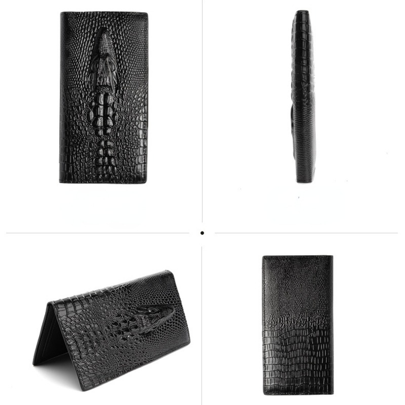 Long Crocodile Print Money Clip Men Multicard Slot Pu Leather Card