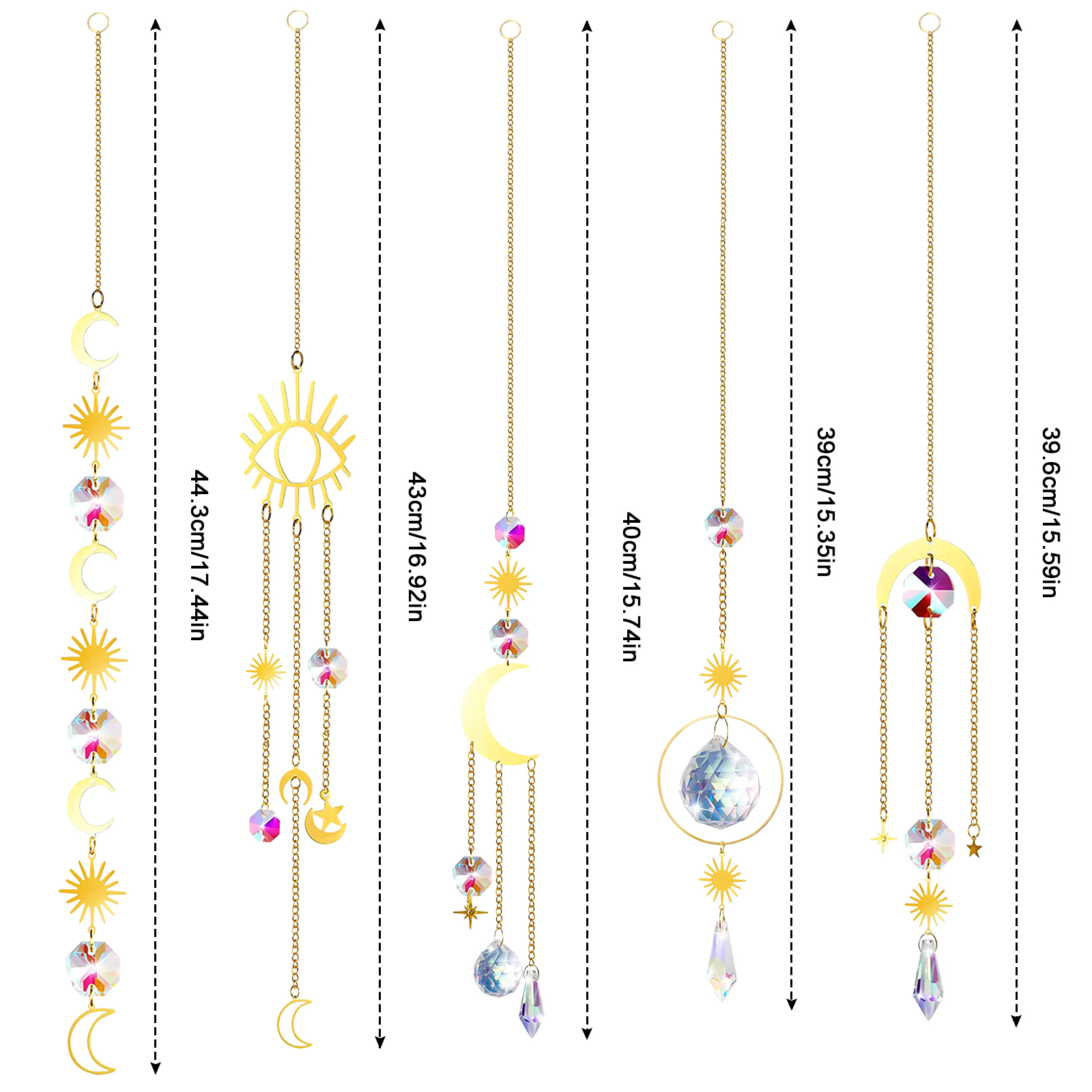Lot De 5 Attrape-soleil En Cristal Doré, Lune, Étoile, Prisme Suspendu,  Décoration Suspendue, Boules De