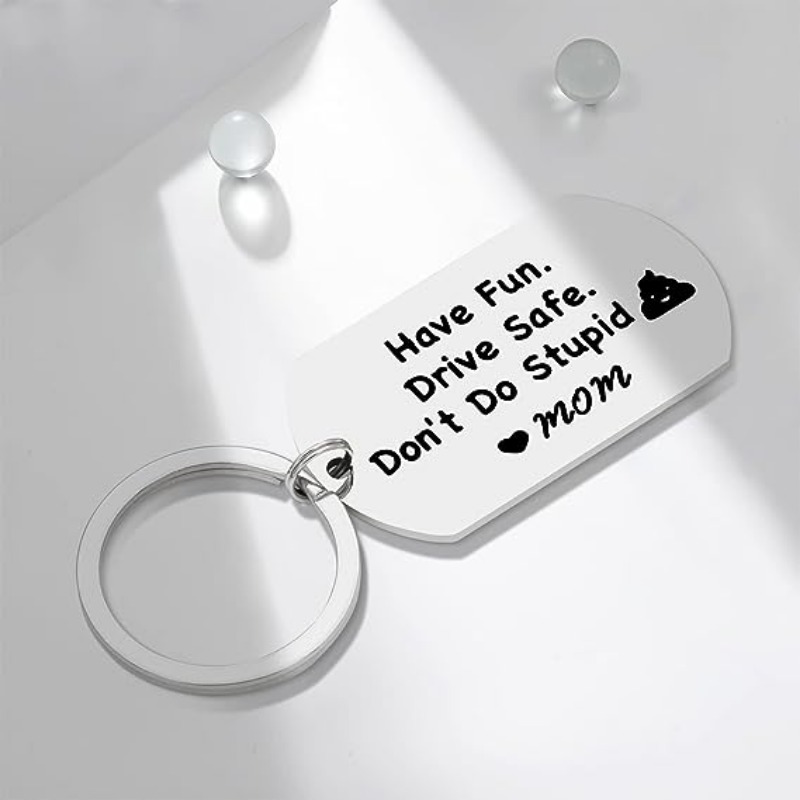 1pc Funny Keychain for Kids, Have Fun Drive Safe Don't Do Stupid Keychain Military Tag for Men,Temu