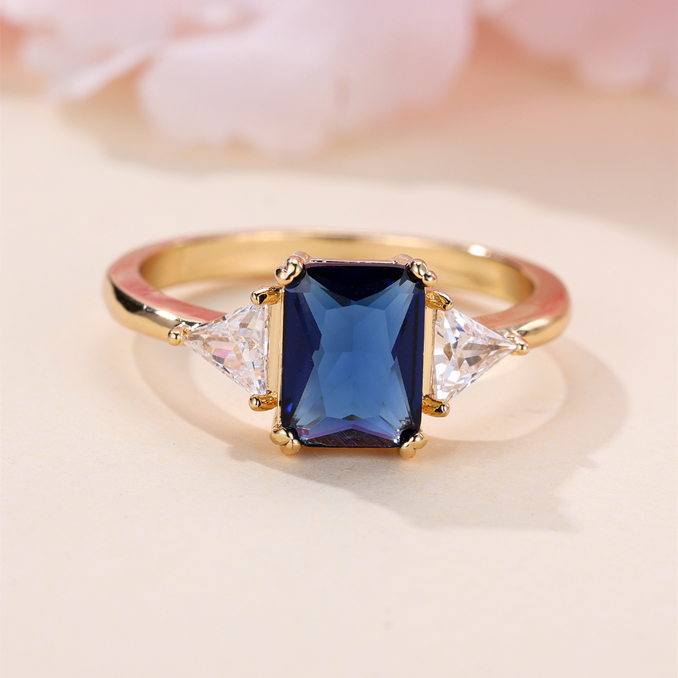 Image of Vintage Court-style Geometric Royal Blue Synthetic Zirconia Women's Minimalist Elegant Shiny Wedding Ring